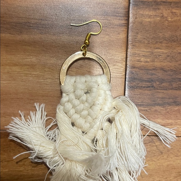 Cream Macrame Hoop Earrings - Picture 4 of 4